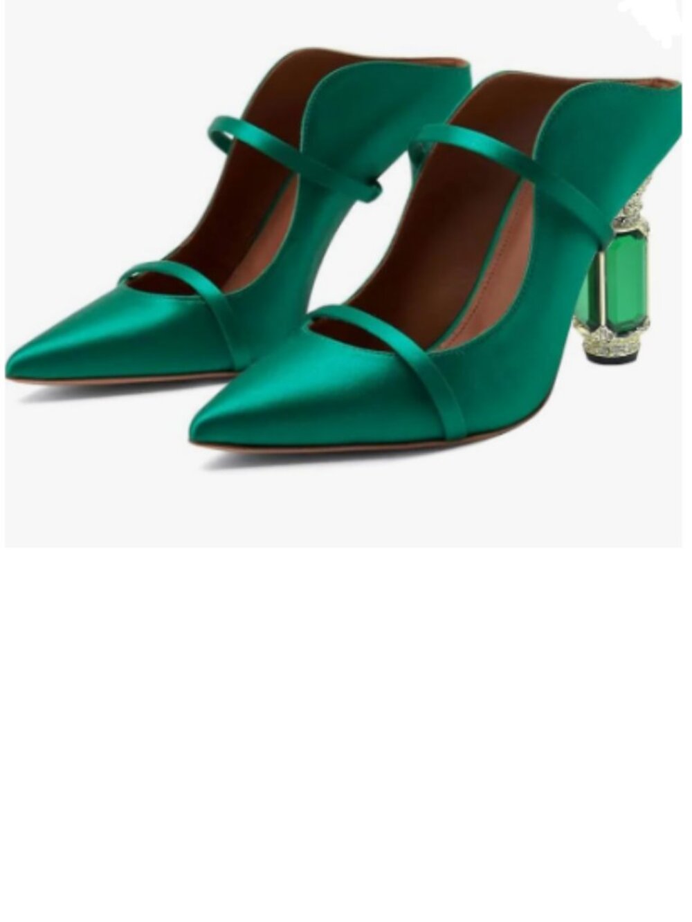 FSJ Emerald Pointed Toe Mules Crystal Heels Sandals Pumps Slip On Two Strap Shoe